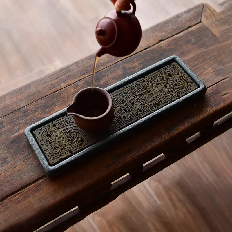 Natural Stone Plate Dragon Pattern Tea Tray