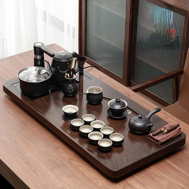 Automatic Integrated Solid Wood Tea Tray