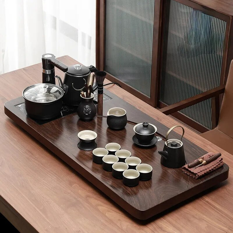 Automatic Integrated Solid Wood Tea Tray