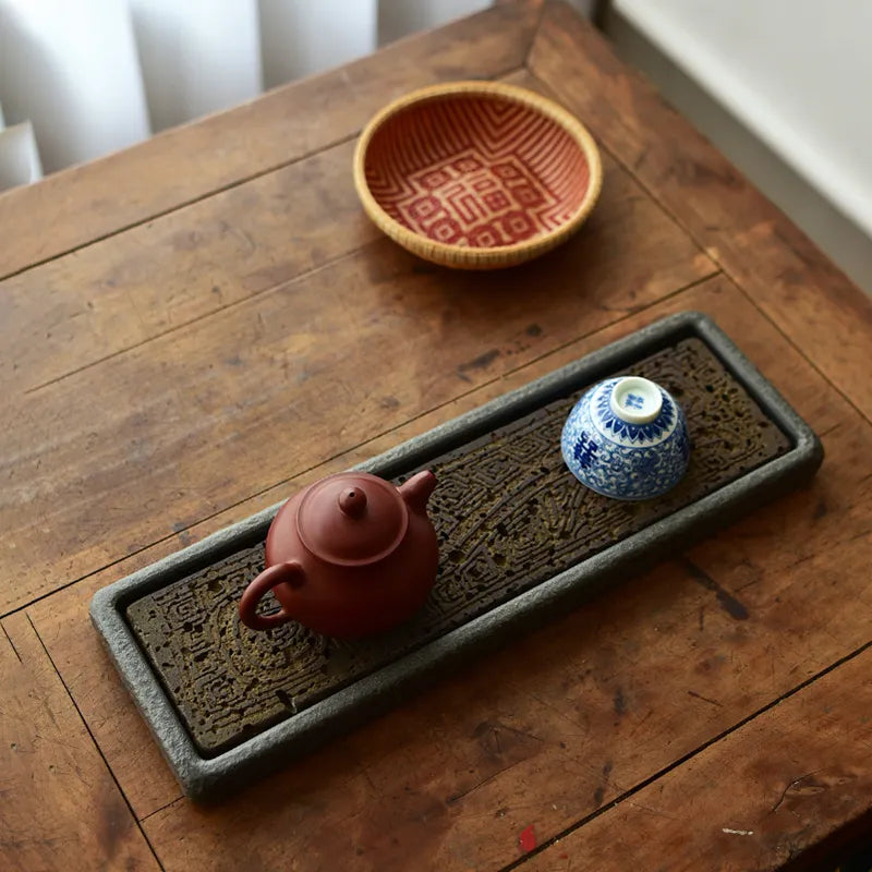 Natural Stone Plate Dragon Pattern Tea Tray