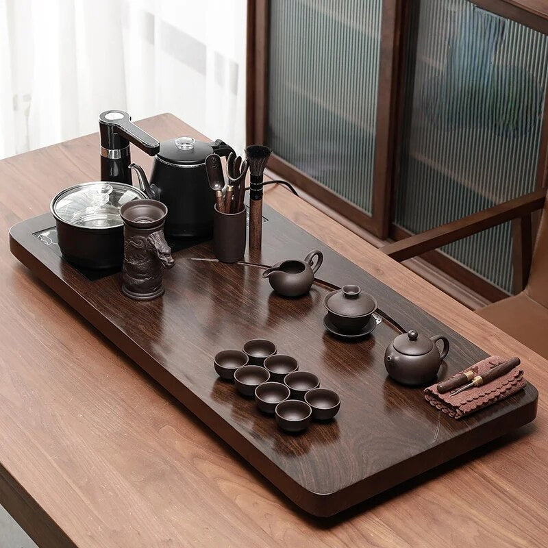 Automatic Integrated Solid Wood Tea Tray