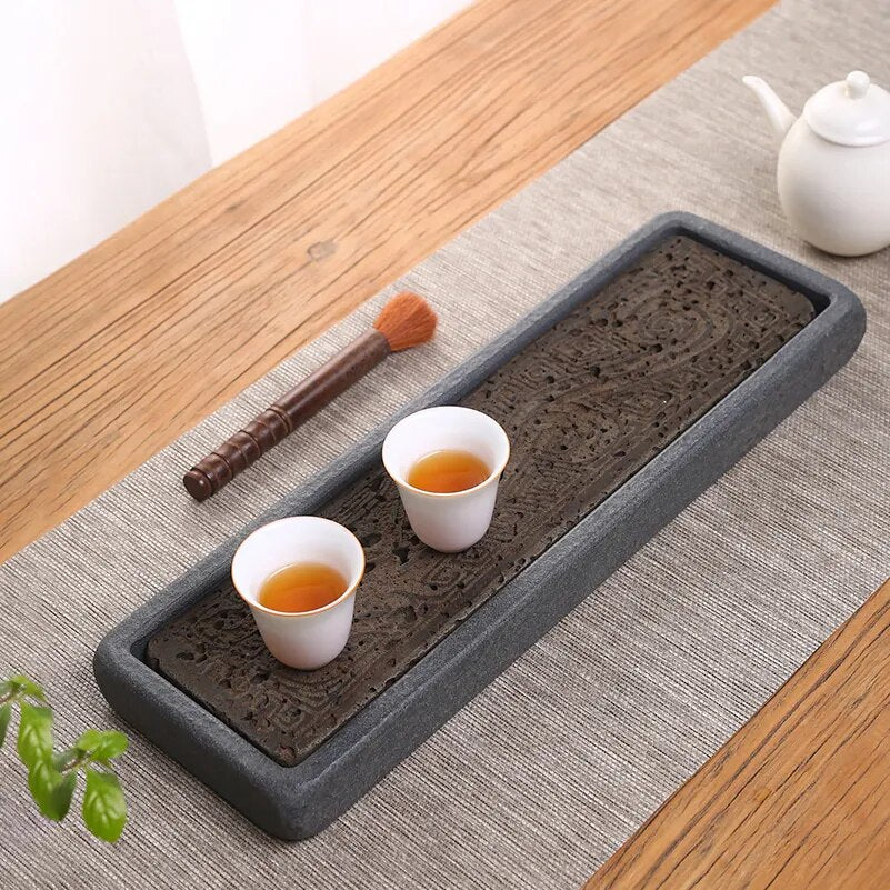 Natural Stone Plate Dragon Pattern Tea Tray